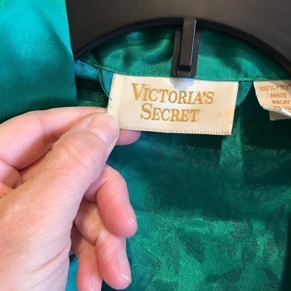 Vintage Victorias Secret Gold Label Paisley Green Satin Robe M/L - Picture 13 of 14